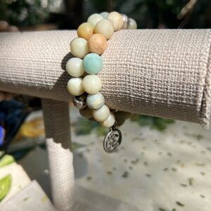 Bohemian Beaded Bracelet with Silver Charm selling as set of two